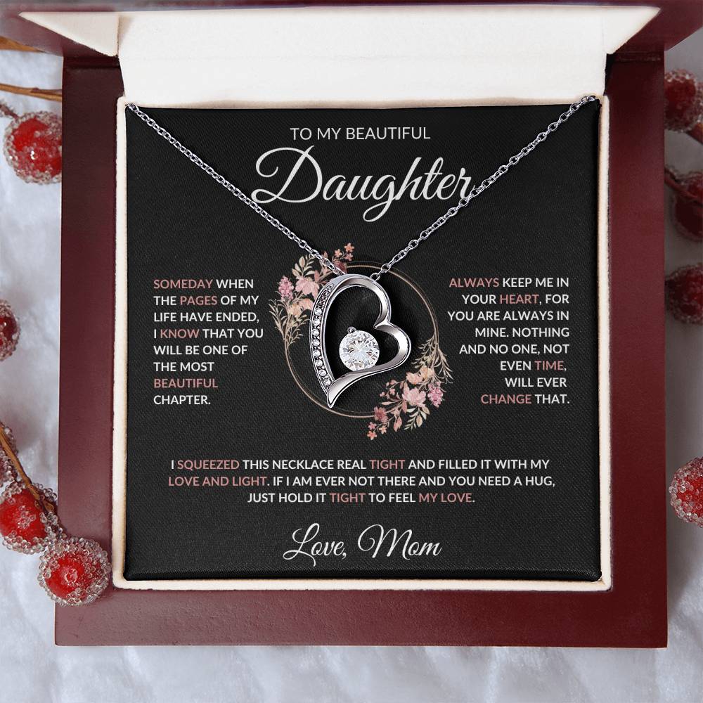 To My Beautiful Daughter Forever Love Necklace (Blk) - Love Mom