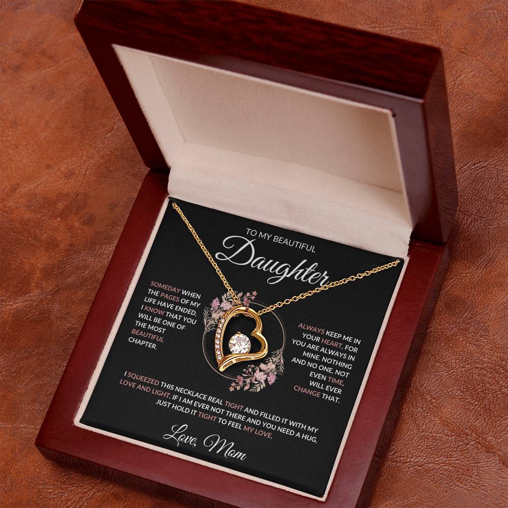 To My Beautiful Daughter Forever Love Necklace (Blk) - Love Mom