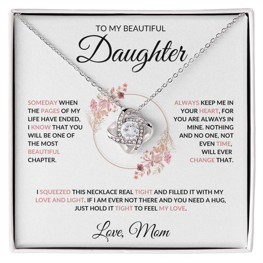 To My Beautiful Daughter Love Knot Necklace - Love Mom