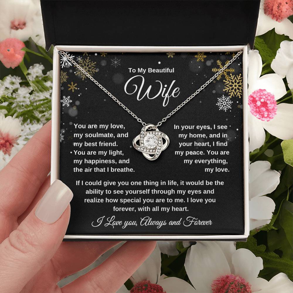 To My Beautiful Wife Love Knot Necklace - Snowflakes