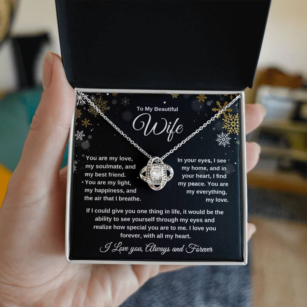 To My Beautiful Wife Love Knot Necklace - Snowflakes