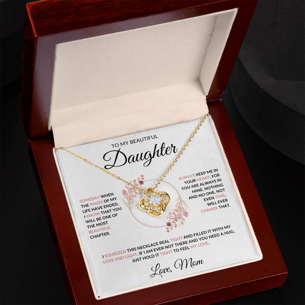 To My Beautiful Daughter Love Knot Necklace - Love Mom