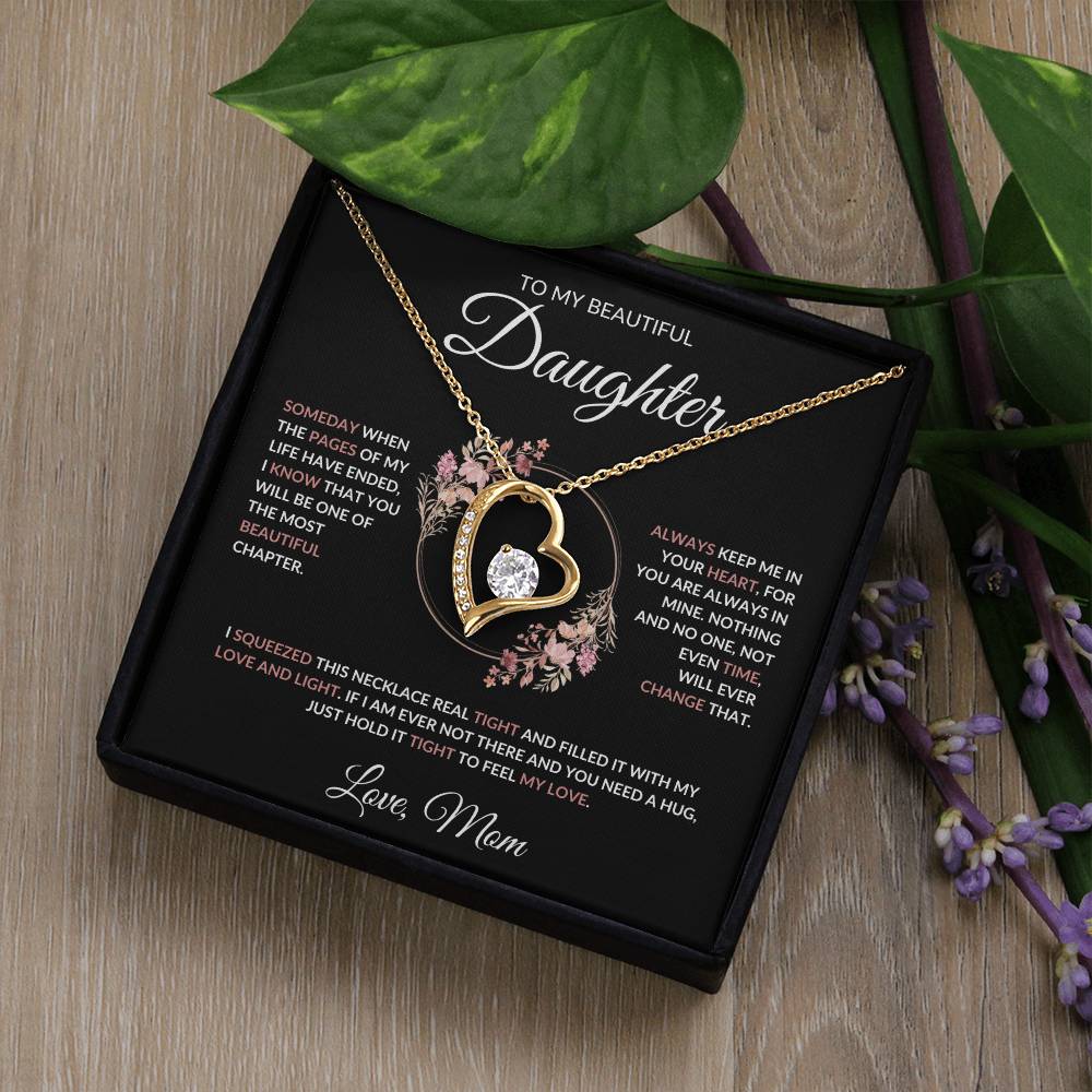 To My Beautiful Daughter Forever Love Necklace (Blk) - Love Mom