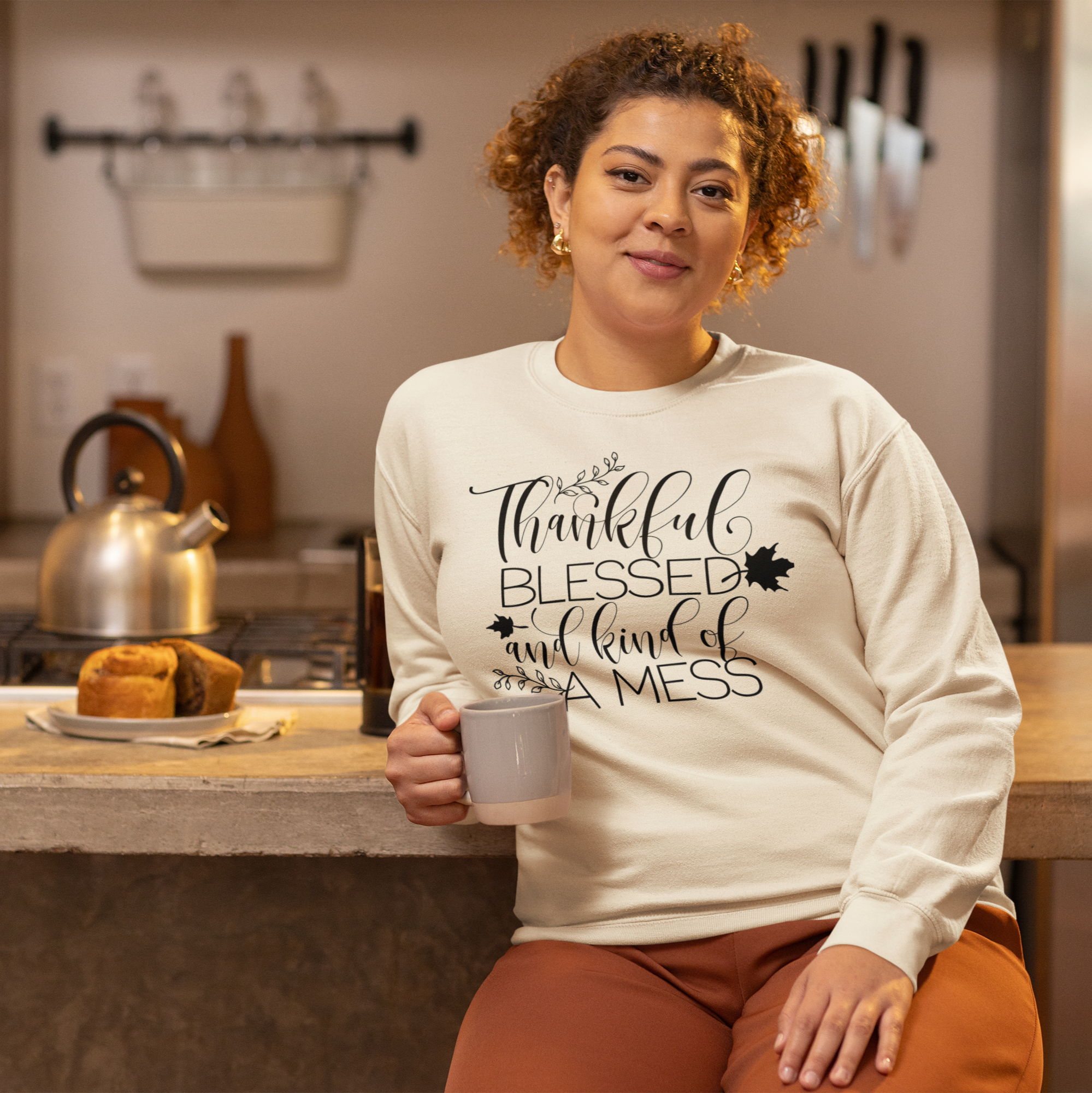 Thankful, Blessed And Kind Of A Mess Sweatshirt – Cozy & Real